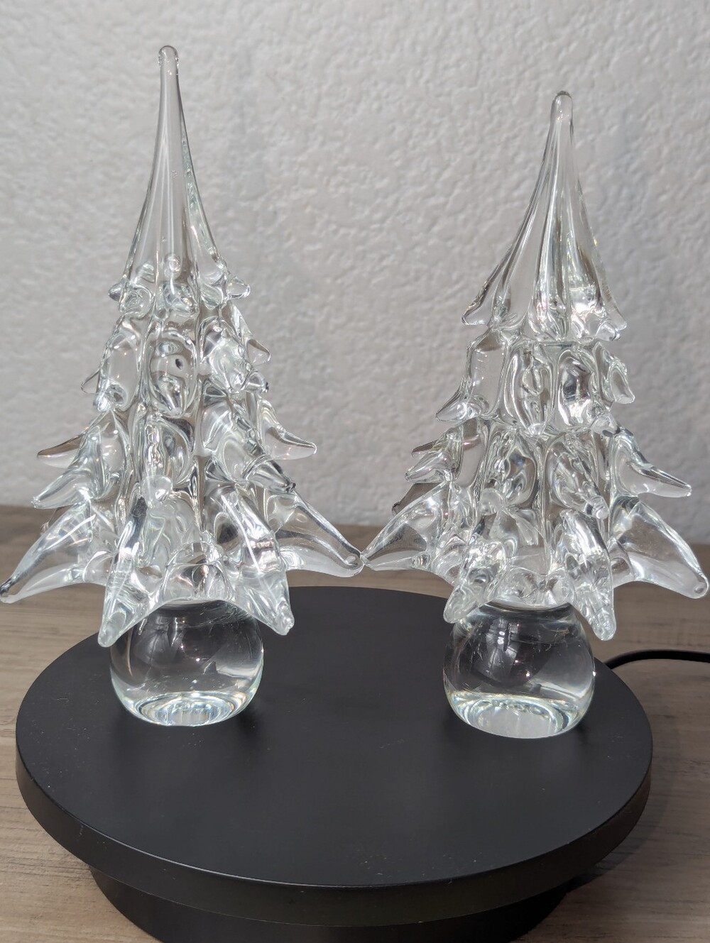 Vintage Murano Glass Christmas Trees Clear Art Glass Set of 2 - 7”